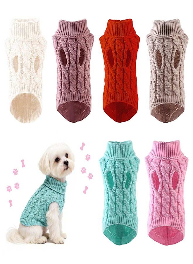 Adboros 6 Pack Warm Small Dog Sweater Puppy Small Medium Warm Cloth in Winter Cable Knitwear Pet Cat Turtleneck Knitted Sweaters Cold Weather for Boy Girl Pet Chihuahua Doggie, Six Colors (L) - Image 1